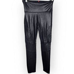Spanx Petite Women's Moto Leggings Black Faux Leather size Medium Petite